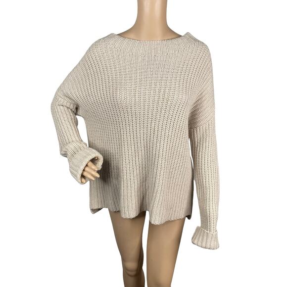 VINCE $425 Beige Boat Neck Chunky Ribbed Knit Pullover Sweater SZ S - Picture 1 of 7